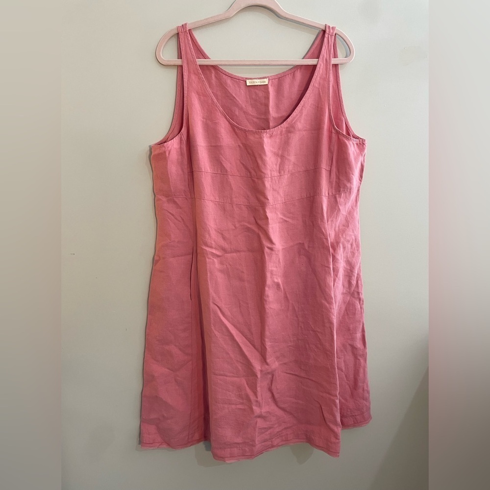 Eileen Fisher 100% Linen Pink Long Dress Sleeveless